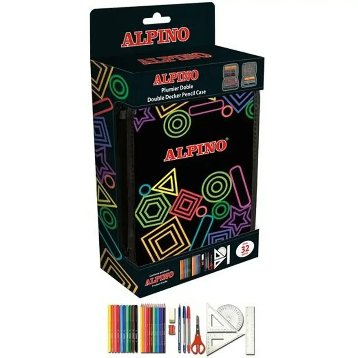 Plumier double alpino multicouleur 32 pieces_8575. DIAYTAR COTE D'IVOIRE - Votre Passage vers l'Exceptionnel. Explorez notre boutique en ligne, où chaque produit est choisi avec soin pour offrir une expérience de shopping inoubliable.