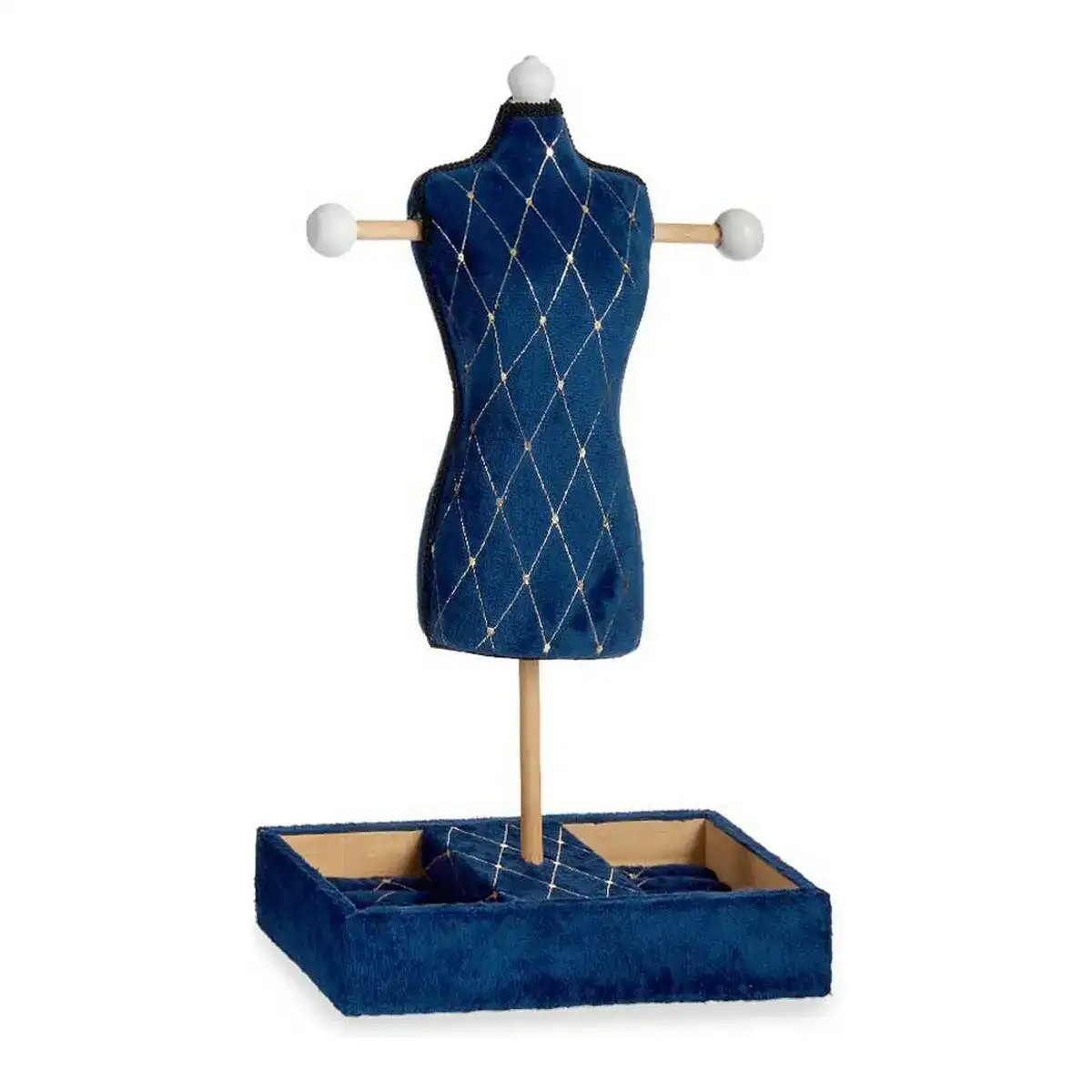 Porte bijoux bleu losanges velours bois 12 x 40 x 24 cm _8139. DIAYTAR COTE D'IVOIRE - Votre Destination Shopping d'Exception. Parcourez nos rayons virtuels et choisissez des produits qui incarnent l'excellence et la diversité.