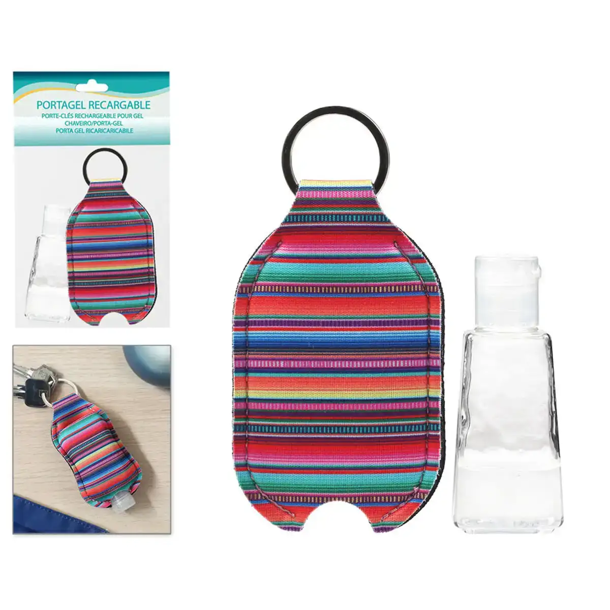 Porte cles gel hydroalcoolique multicouleur a rayures_5203. Entrez dans l'Univers de DIAYTAR COTE D'IVOIRE - Où Choisir est un Plaisir. Explorez notre gamme variée et trouvez des articles qui parlent à votre cœur et à votre style.