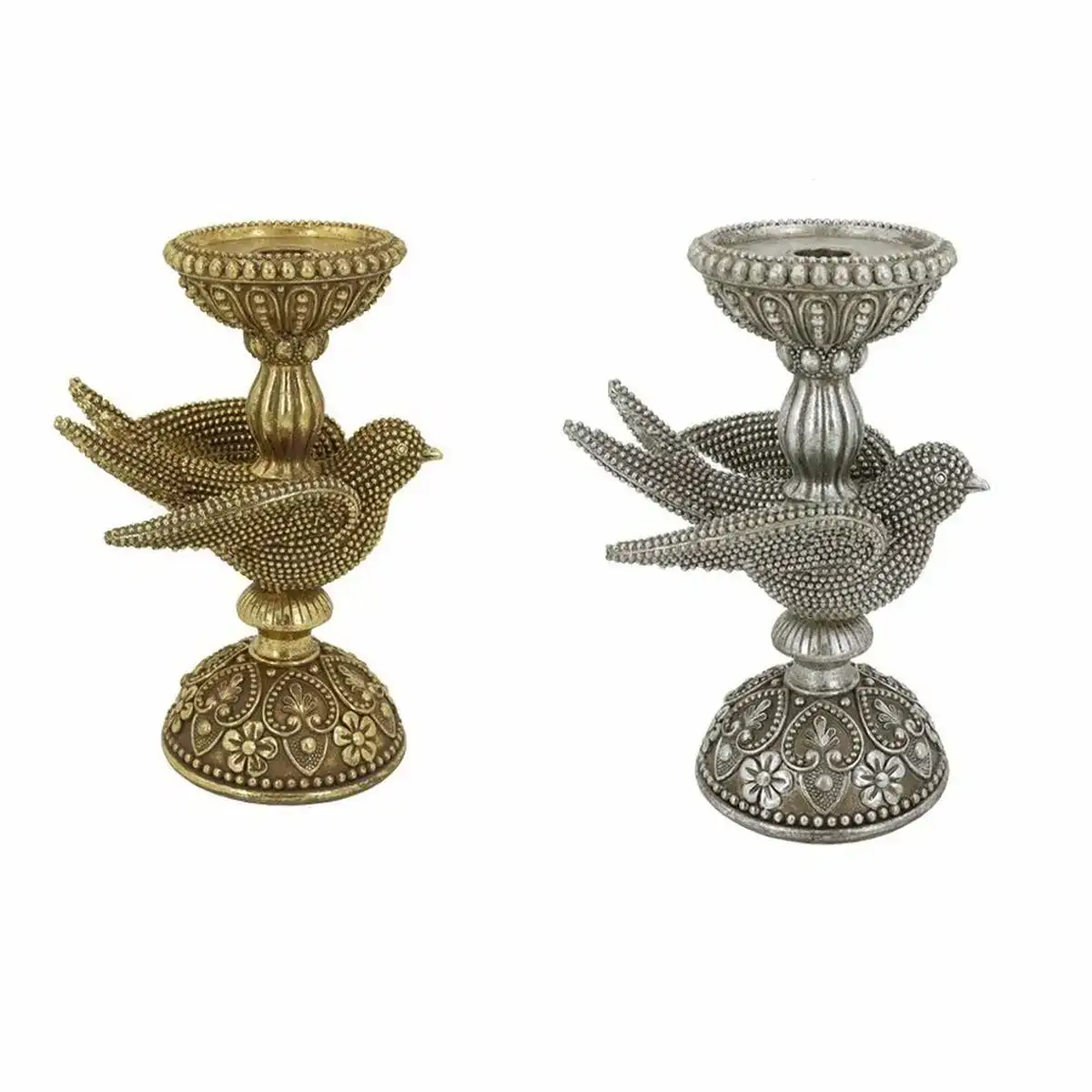 Pot a bougie dkd home decor dore argente resine oiseau 17 x 11 x 25 cm 2 unites _8796. DIAYTAR COTE D'IVOIRE - Où Choisir est un Voyage Cultuel. Explorez notre boutique en ligne et découvrez des produits qui célèbrent la richesse et la diversité culturelle du Côte d'Ivoire.