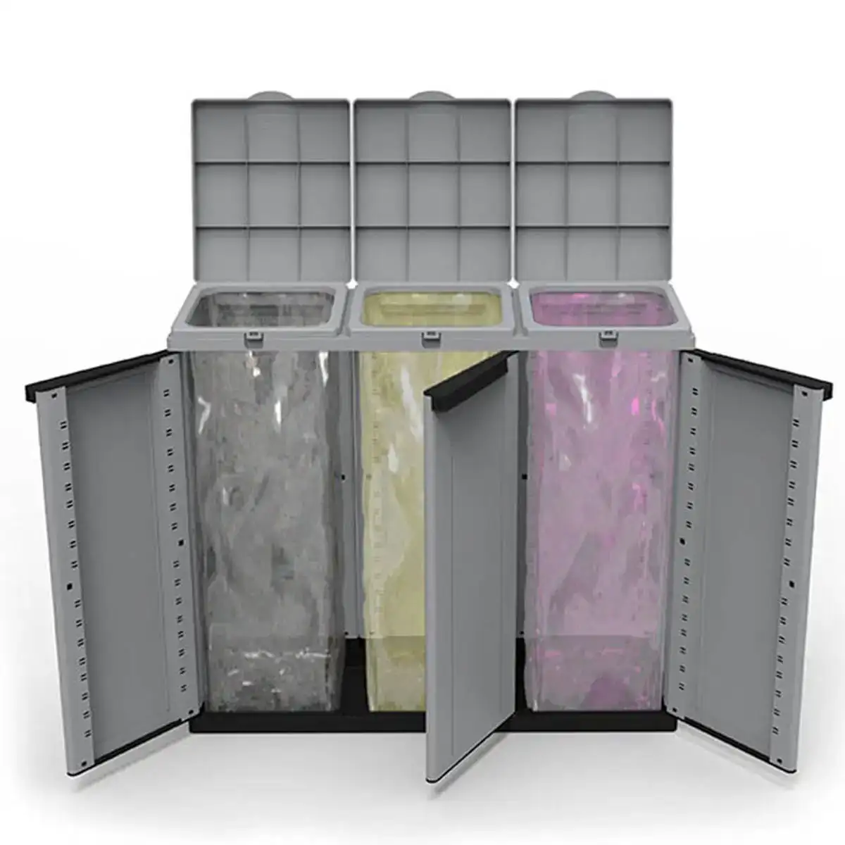 Poubelle recyclage ecoline noir gris 3 portes 102 x 39 x 88 7 cm _5972. DIAYTAR COTE D'IVOIRE - Là où la Qualité se Marque d'une Touche Côte d'Ivoireaise. Naviguez à travers notre boutique en ligne et choisissez des produits qui allient excellence et tradition.