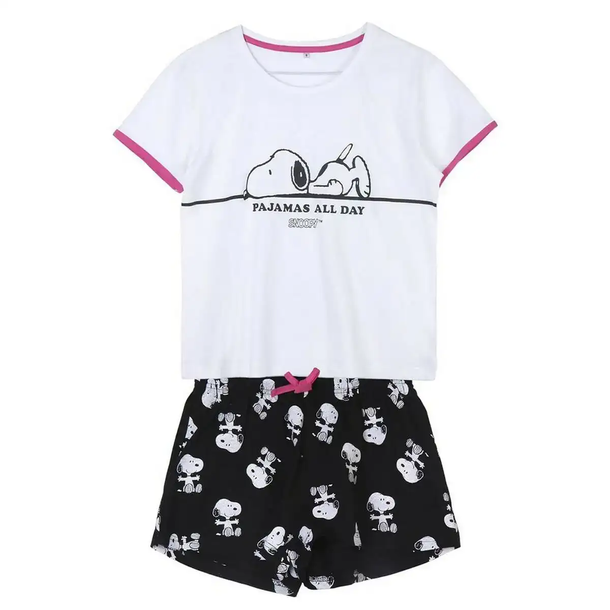 Pyjama d ete snoopy femme noir blanc_1838. DIAYTAR COTE D'IVOIRE - Où Chaque Produit a son Histoire. Découvrez notre gamme de produits, chacun portant en lui le récit de l'artisanat et de la passion, pour vous offrir une expérience de shopping authentique.