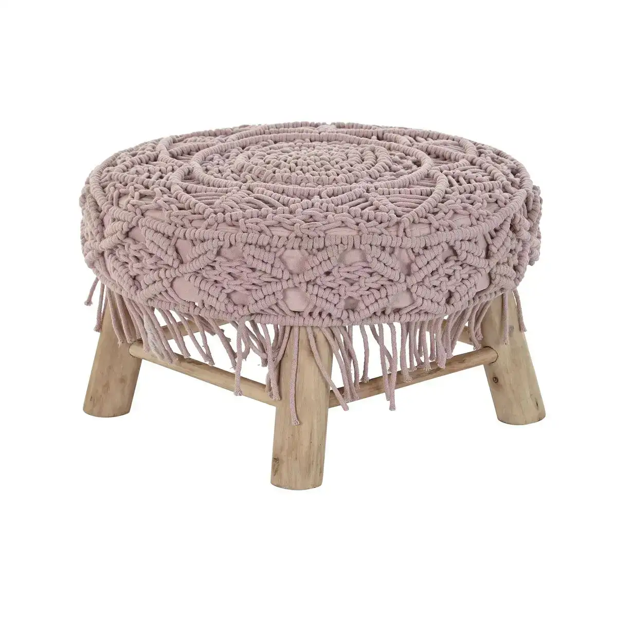 Repose pied dkd home decor 48 x 48 x 30 cm naturel bois marron rose clair macrame boho_6966. DIAYTAR COTE D'IVOIRE - Où Choisir est une Célébration de l'Artisanat. Explorez notre boutique en ligne et choisissez des articles qui incarnent l'art et le savoir-faire du Côte d'Ivoire.