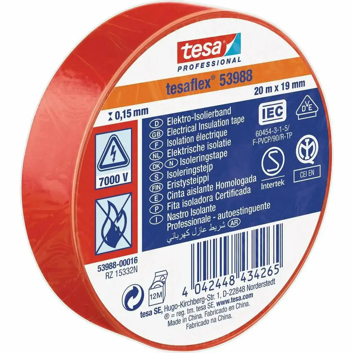 Ruban isolant tesa rouge 20 m x 19 mm _3116. DIAYTAR COTE D'IVOIRE - L'Art du Shopping Distinctif. Naviguez à travers notre gamme soigneusement sélectionnée et choisissez des produits qui définissent votre mode de vie.