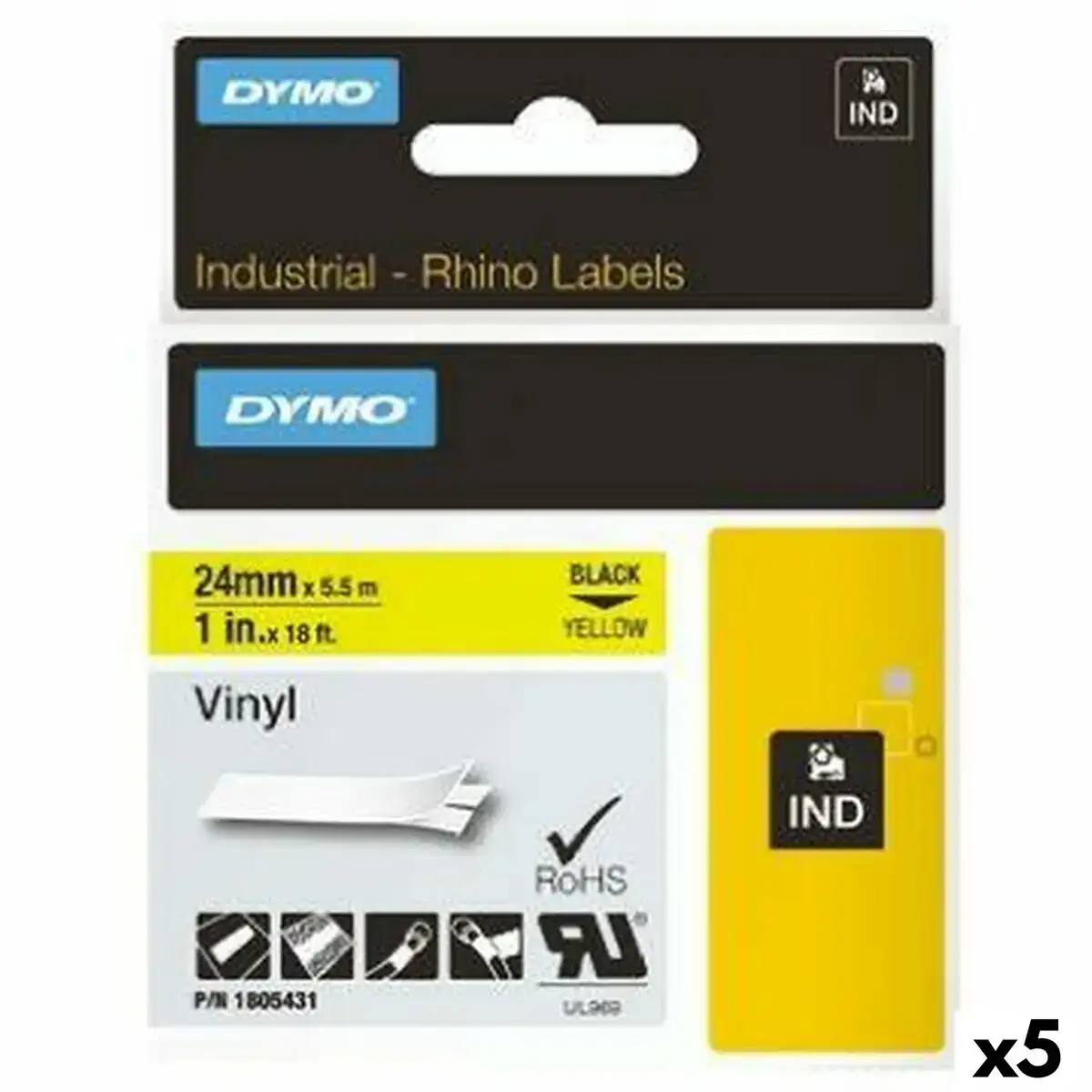 Ruban lamine pour etiqueteuses rhino dymo id1 24 24 x 5 5 mm noir jaune autocollants 5 unites _7506. Bienvenue chez DIAYTAR COTE D'IVOIRE - Où le Shopping Devient une Aventure. Découvrez notre collection diversifiée et explorez des produits qui reflètent la diversité du Côte d'Ivoire.