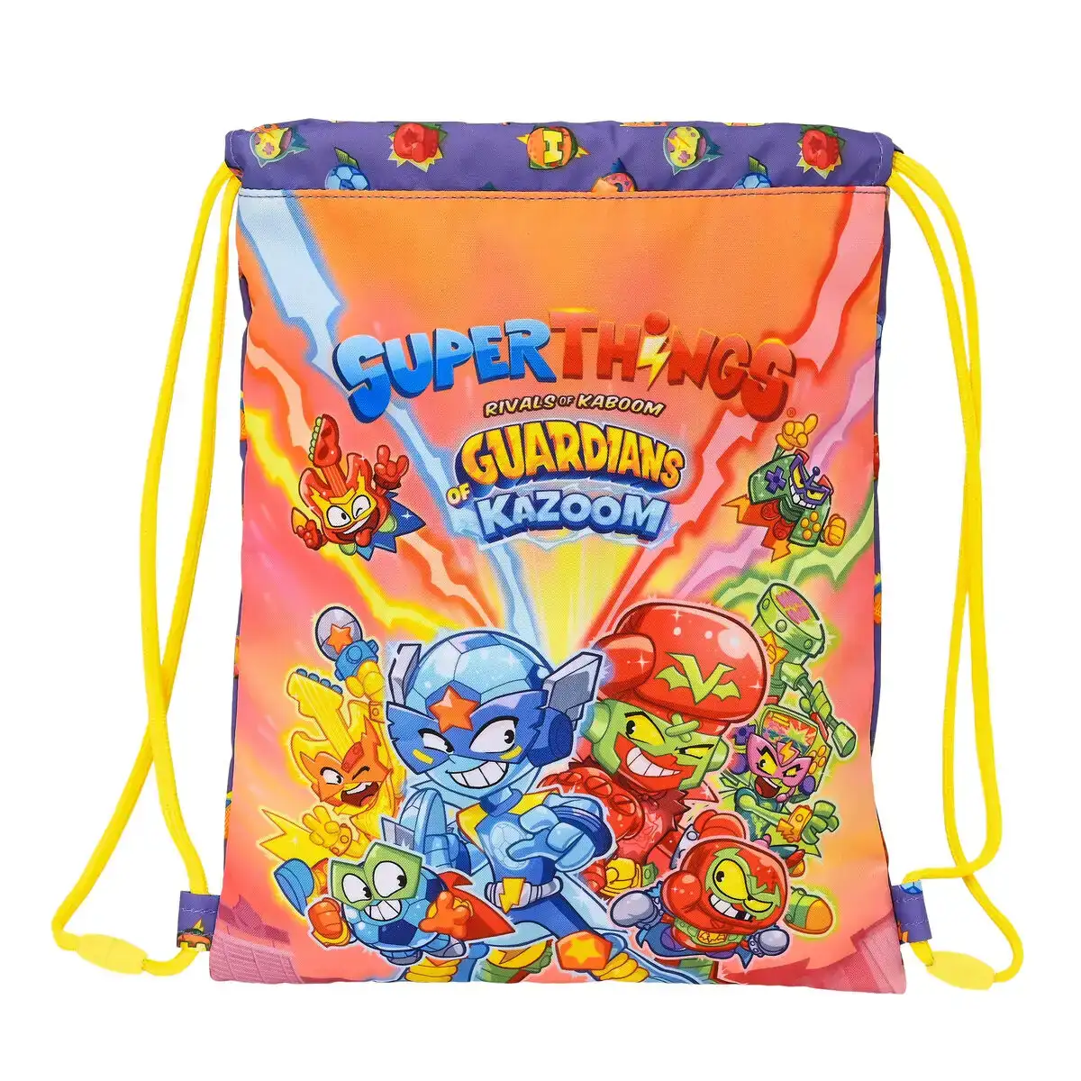 Sac a dos serre par des ficelles superthings guardians of kazoom violet jaune 26 x 34 x 1 cm _5880. DIAYTAR COTE D'IVOIRE - Votre Plateforme Shopping Engagée. Explorez notre catalogue et choisissez des produits qui reflètent notre dévouement envers la qualité et la satisfaction du client.