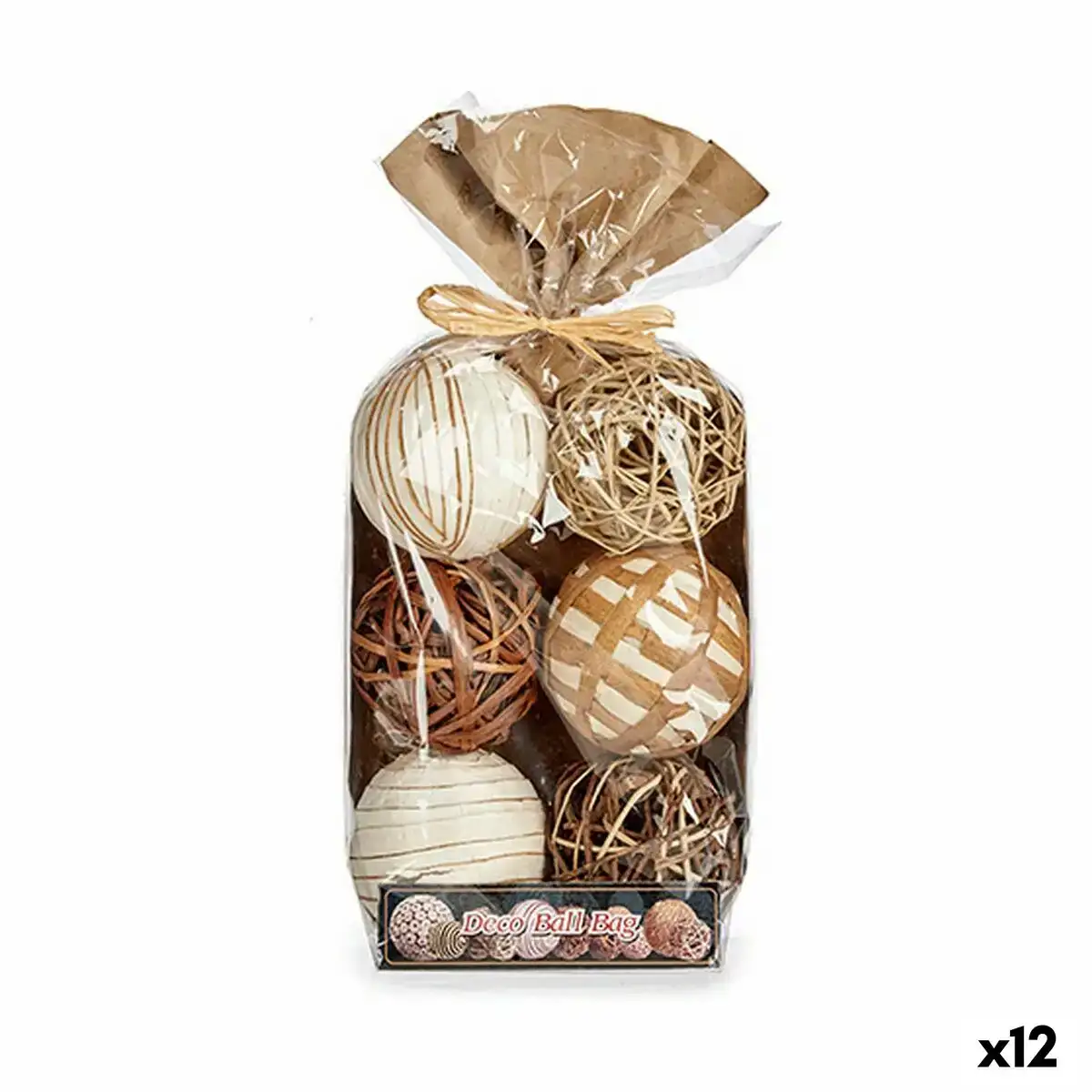 Sac boules decoratives marron blanc osier 12 unites _6053. DIAYTAR COTE D'IVOIRE - L'Art de Magasiner sans Frontières. Parcourez notre vaste sélection d'articles et trouvez tout ce dont vous avez besoin, du chic à l'authentique, du moderne au traditionnel.