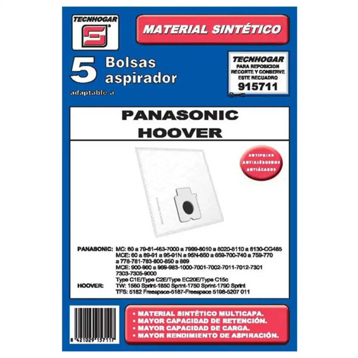 Sac de rechange pour aspirateur tecnhogar 915711 5 uds _5392. Bienvenue chez DIAYTAR COTE D'IVOIRE - Où Choisir est une Invitation au Voyage. Explorez notre boutique en ligne et découvrez des produits qui vous transportent dans l'univers du Côte d'Ivoire.