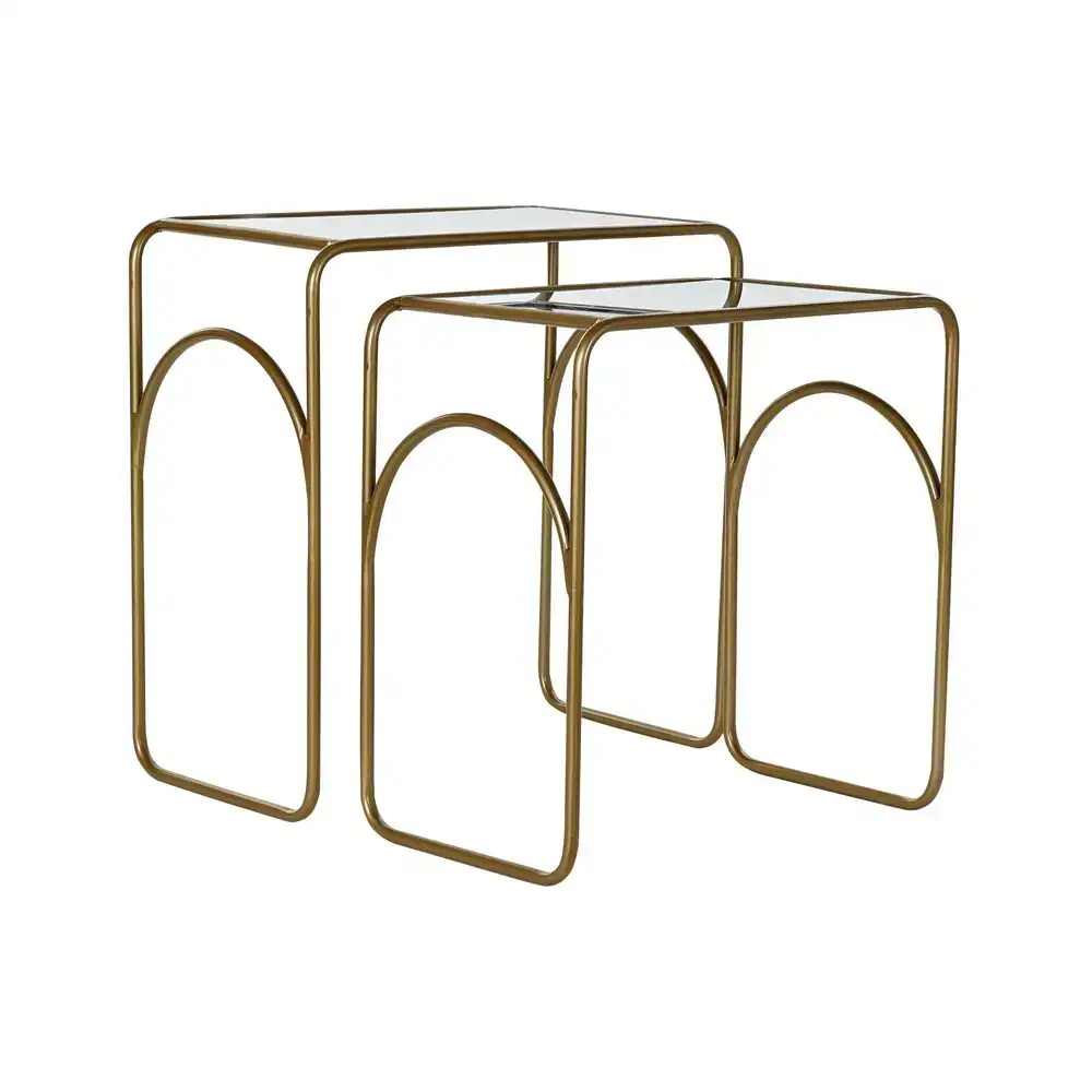 Set de 2 tables gigognes dkd home decor dore metal verre 55 x 30 x 55 cm_2378. DIAYTAR COTE D'IVOIRE - L'Art de Magasiner sans Frontières. Parcourez notre vaste sélection d'articles et trouvez tout ce dont vous avez besoin, du chic à l'authentique, du moderne au traditionnel.