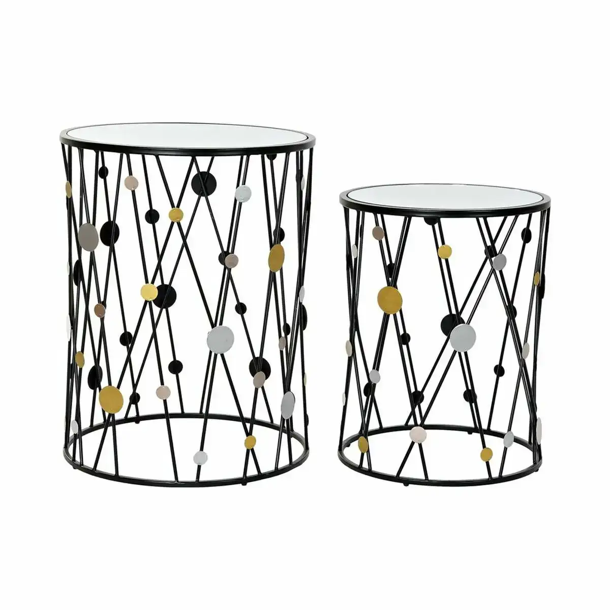 Set de 2 tables gigognes dkd home decor miroir argente noir dore metal 46 x 46 x 59 5 cm 2 pcs _5807. DIAYTAR COTE D'IVOIRE - Où l'Élégance Rencontre l'Authenticité. Naviguez à travers notre boutique en ligne et choisissez des produits qui incarnent le style et la tradition du Côte d'Ivoire.