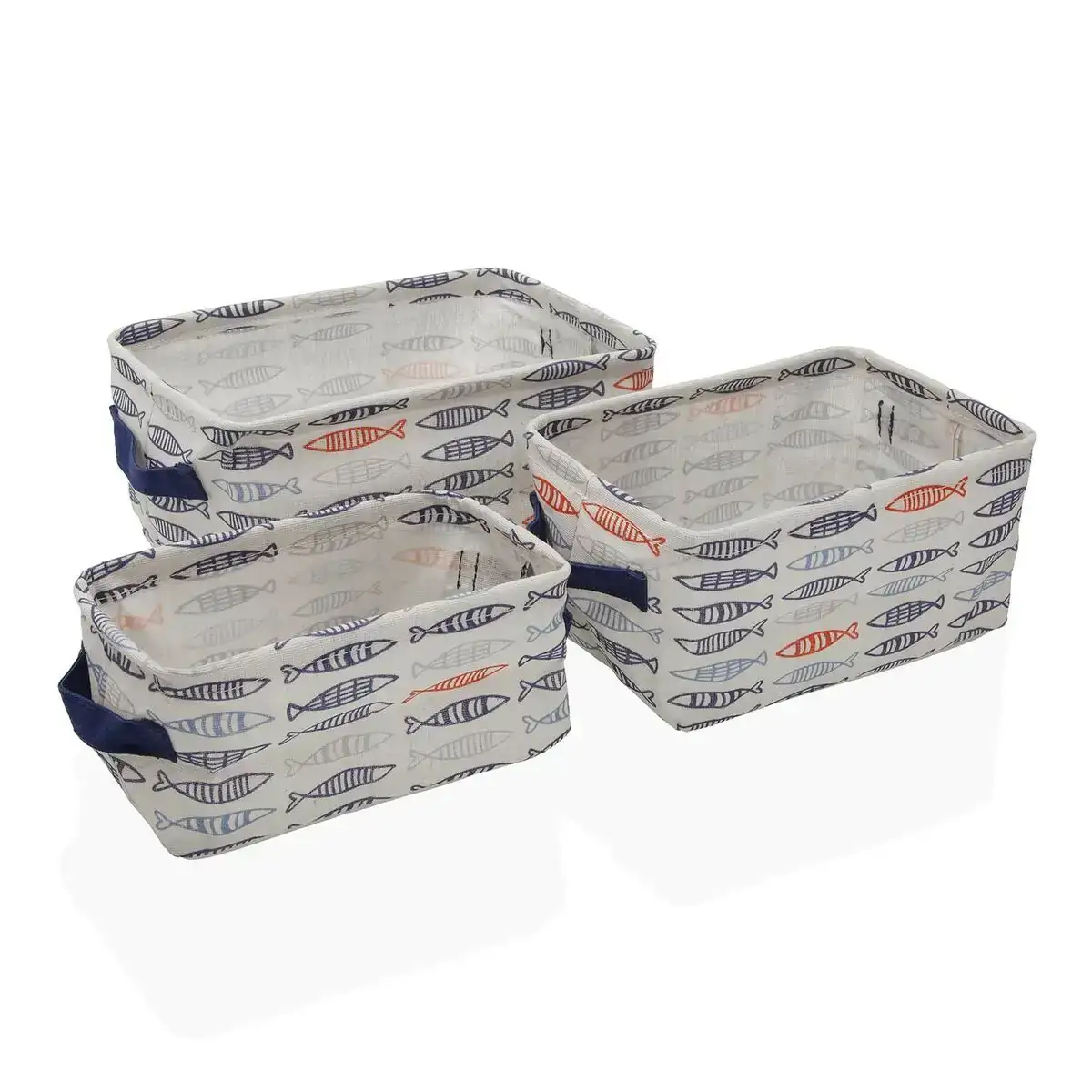 Set de basket versa rectangulaire poissons 28 x 18 x 14 cm polyester textile_5485. DIAYTAR COTE D'IVOIRE - L'Art de Vivre le Shopping Authentique. Découvrez notre boutique en ligne et trouvez des produits qui célèbrent la culture et l'héritage du Côte d'Ivoire.