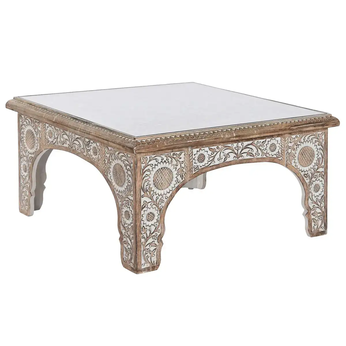 Table basse dkd home decor 81 x 81 x 45 cm verre aluminium bois de manguier_3299. DIAYTAR COTE D'IVOIRE - Où Choisir est un Voyage Cultuel. Explorez notre boutique en ligne et découvrez des produits qui célèbrent la richesse et la diversité culturelle du Côte d'Ivoire.