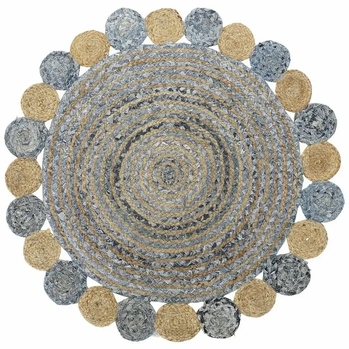 Tapis dkd home decor 120 x 120 x 1 cm bleu coton multicouleur indien jute_8717. DIAYTAR COTE D'IVOIRE - Votre Plateforme Shopping Engagée. Explorez notre catalogue et choisissez des produits qui reflètent notre dévouement envers la qualité et la satisfaction du client.