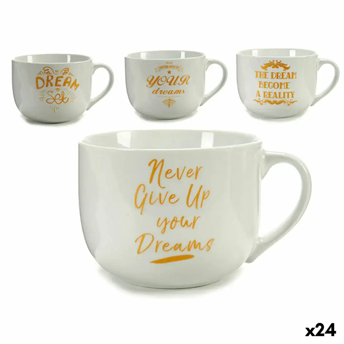 Tasse dream porcelaine dore blanc 500 ml 24 unites_2156. DIAYTAR COTE D'IVOIRE - L'Art de Magasiner sans Limites. Naviguez à travers notre collection diversifiée pour trouver des produits qui élargiront vos horizons shopping.