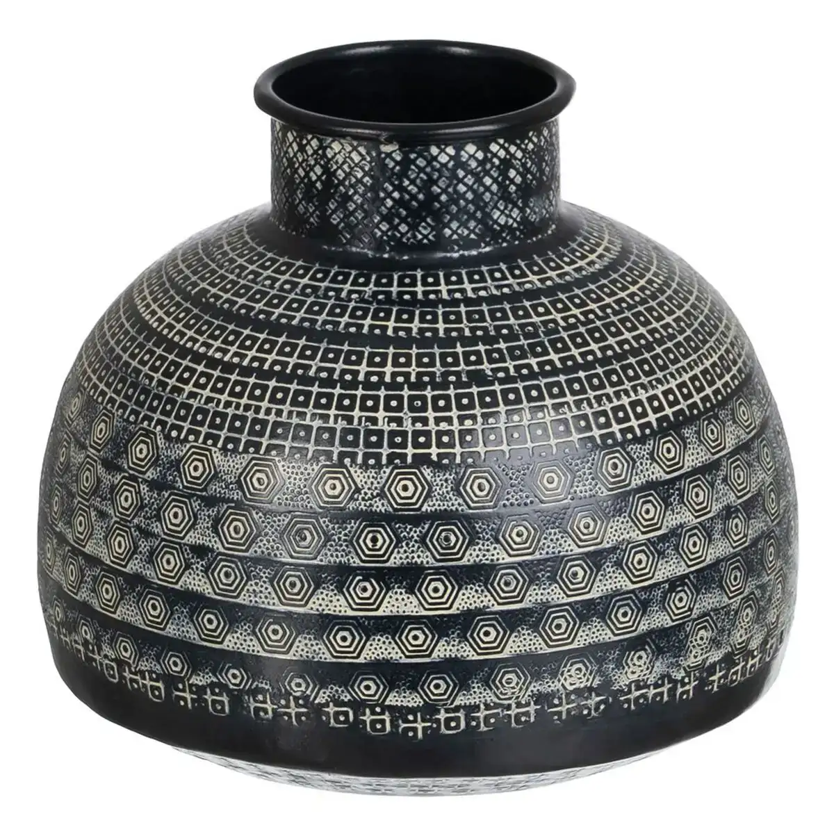 Vase 20 5 x 20 5 x 18 cm noir aluminium_6704. DIAYTAR COTE D'IVOIRE - L'Univers de l'Élégance Accessible. Plongez dans notre catalogue et choisissez des produits qui allient sophistication et accessibilité pour un shopping exquis.