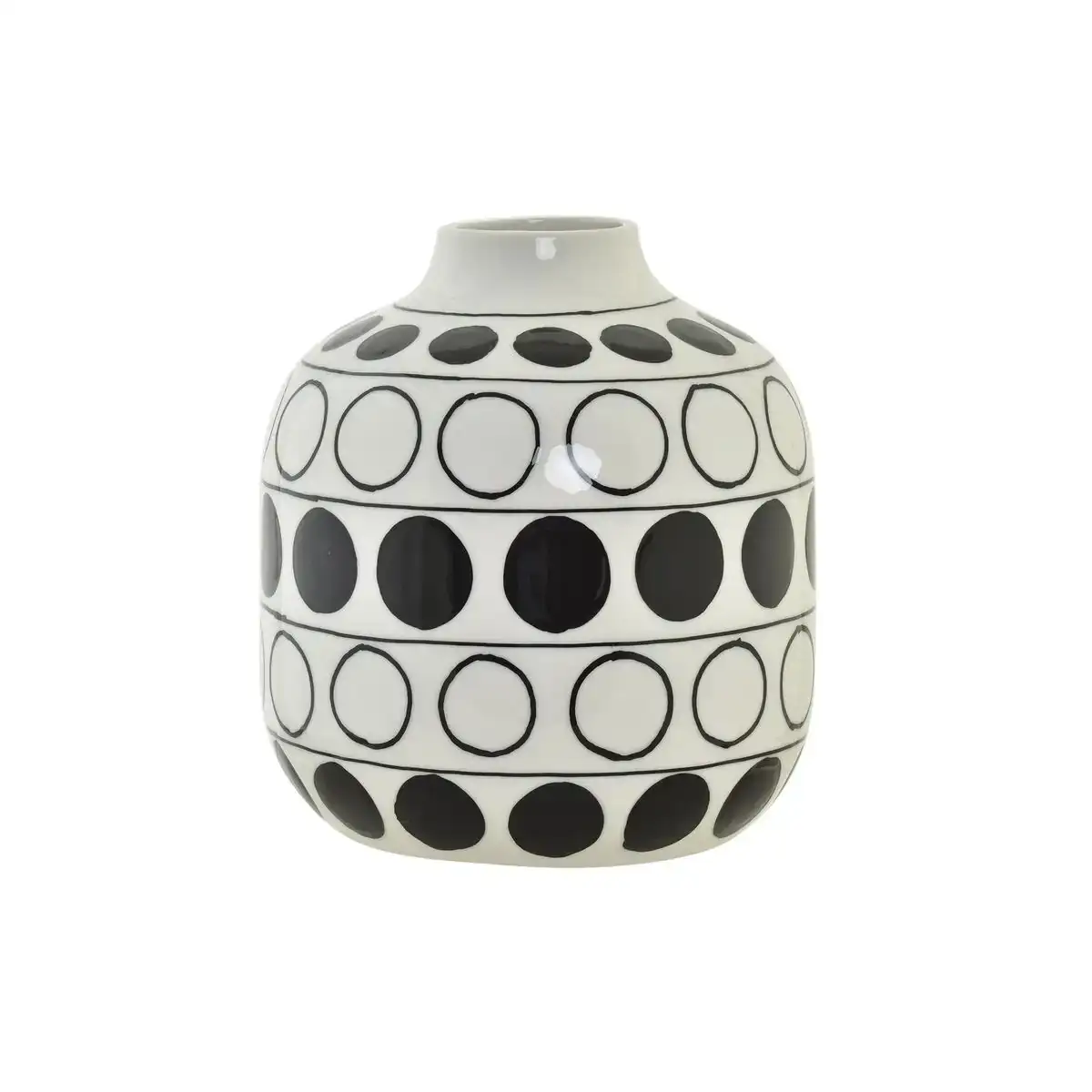 Vase dkd home decor porcelaine noir blanc moderne cercles 16 x 16 x 18 cm_1495. DIAYTAR COTE D'IVOIRE - Votre Escale Shopping incontournable. Explorez notre boutique en ligne et dénichez des trésors qui reflètent la richesse culturelle et la modernité du Côte d'Ivoire.