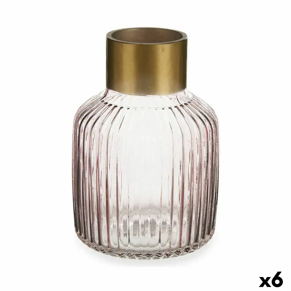 Vase rayures rose dore verre 14 5 x 22 x 14 5 cm 6 unites _6288. DIAYTAR COTE D'IVOIRE - Votre Plateforme pour un Shopping Inspiré. Explorez nos offres variées et découvrez des articles qui stimulent votre créativité et embellissent votre vie.