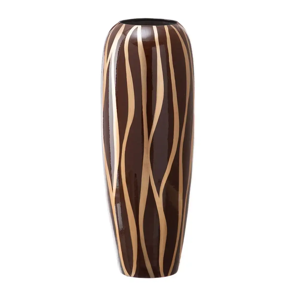 Vase zebre ceramique dore marron 18 x 18 x 48 cm_8336. DIAYTAR COTE D'IVOIRE - Votre Escapade Shopping Virtuelle. Explorez notre boutique en ligne et dénichez des trésors qui évoquent la culture et le savoir-faire sénégalais, un clic à la fois.