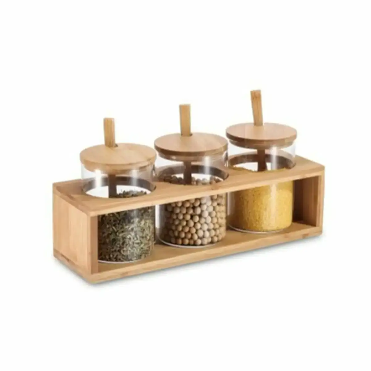 3 pots dkd home decor 31 x 11 x 10 5 cm verre borosilicate de bambou naturel_5657. DIAYTAR COTE D'IVOIRE - Là où le Shopping devient une Fête des Sens. Plongez dans notre univers et choisissez des produits qui éveillent votre goût pour l'esthétique et l'authenticité.