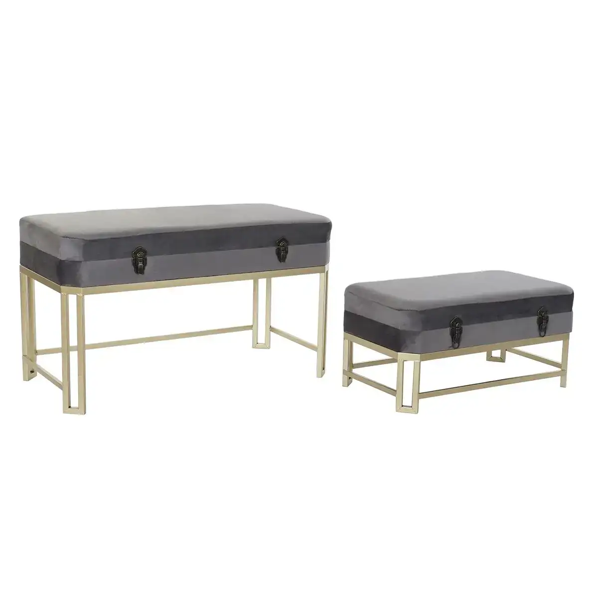 Banc dkd home decor gris me tal dore velours 80 x 40 x 47 cm_7107. DIAYTAR COTE D'IVOIRE - Votre Boutique en Ligne, Votre Choix Illimité. Parcourez nos rayons et découvrez des produits qui vous inspirent, de la mode à la maison et bien plus.