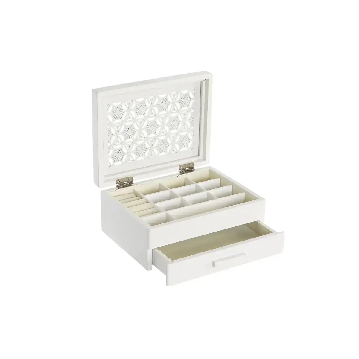 Boi te a bijoux dkd home decor cristal blanc ivoire 21 x 16 x 9 cm bois mdf_4856. DIAYTAR COTE D'IVOIRE - Votre Escapade Shopping Virtuelle. Explorez notre boutique en ligne et dénichez des trésors qui évoquent la culture et le savoir-faire sénégalais, un clic à la fois.