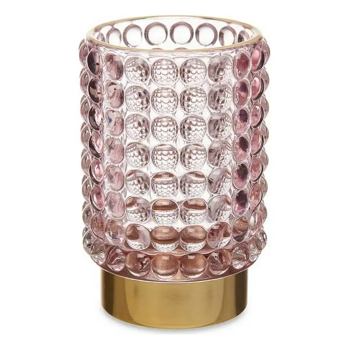 Bougeoir points rose dore verre 8 5 x 12 5 x 8 5 cm_7821. DIAYTAR COTE D'IVOIRE - Où Choisir Devient une Expression de Soi. Découvrez notre boutique en ligne et trouvez des articles qui révèlent votre personnalité et votre style.