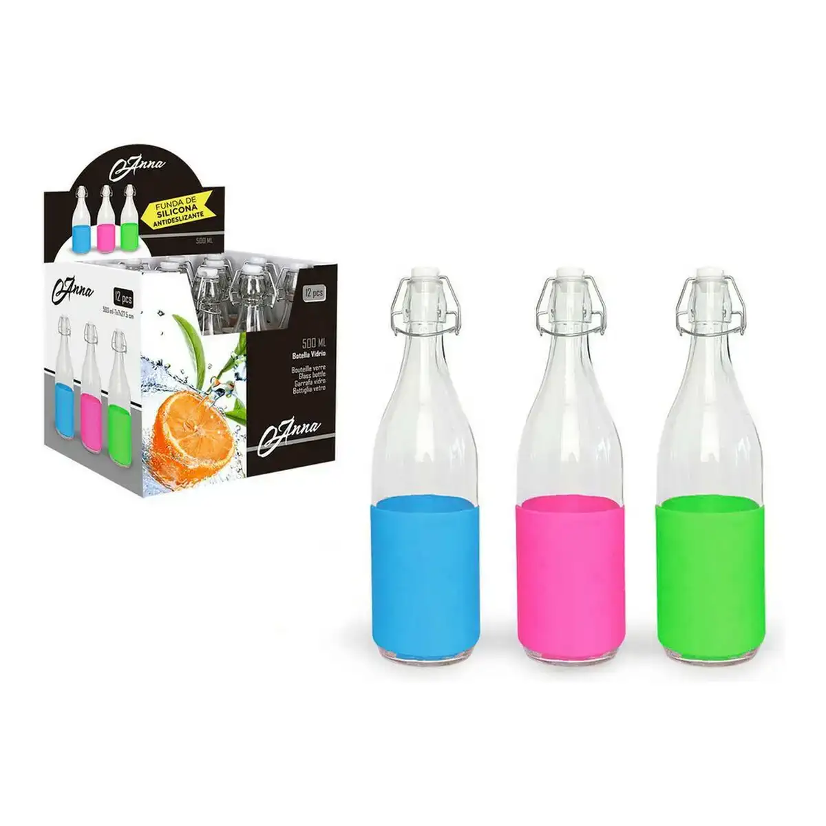 Bouteille anna verre silicone avec couvercle 0 5 l_5335. DIAYTAR COTE D'IVOIRE - L'Art de Choisir, l'Art de Se Distinquer. Naviguez à travers notre catalogue et choisissez des produits qui ajoutent une note d'élégance à votre style unique.