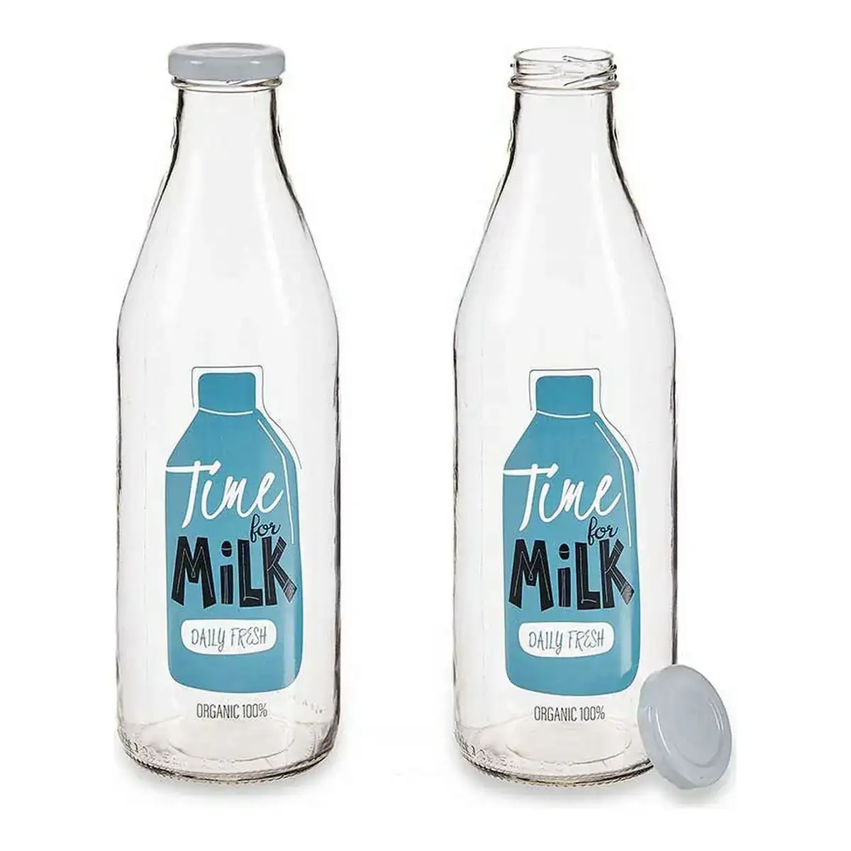 Bouteille time for milk transparent metal glass 1000 ml_7289. DIAYTAR COTE D'IVOIRE - L'Art de Vivre le Shopping Inspiré. Parcourez notre catalogue et choisissez des produits qui reflètent votre passion pour la beauté et l'authenticité.