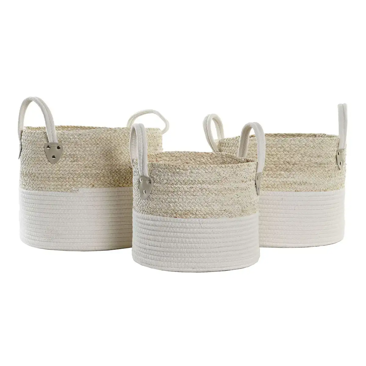 Ensemble de paniers dkd home decor blanc coton fibre naturelle 35 x 35 x 28 cm 3 pie ces_8657. DIAYTAR COTE D'IVOIRE - Où Choisir est un Acte d'Amour pour le Côte d'Ivoire. Explorez notre boutique en ligne et choisissez des articles qui célèbrent la culture et l'artisanat du pays.