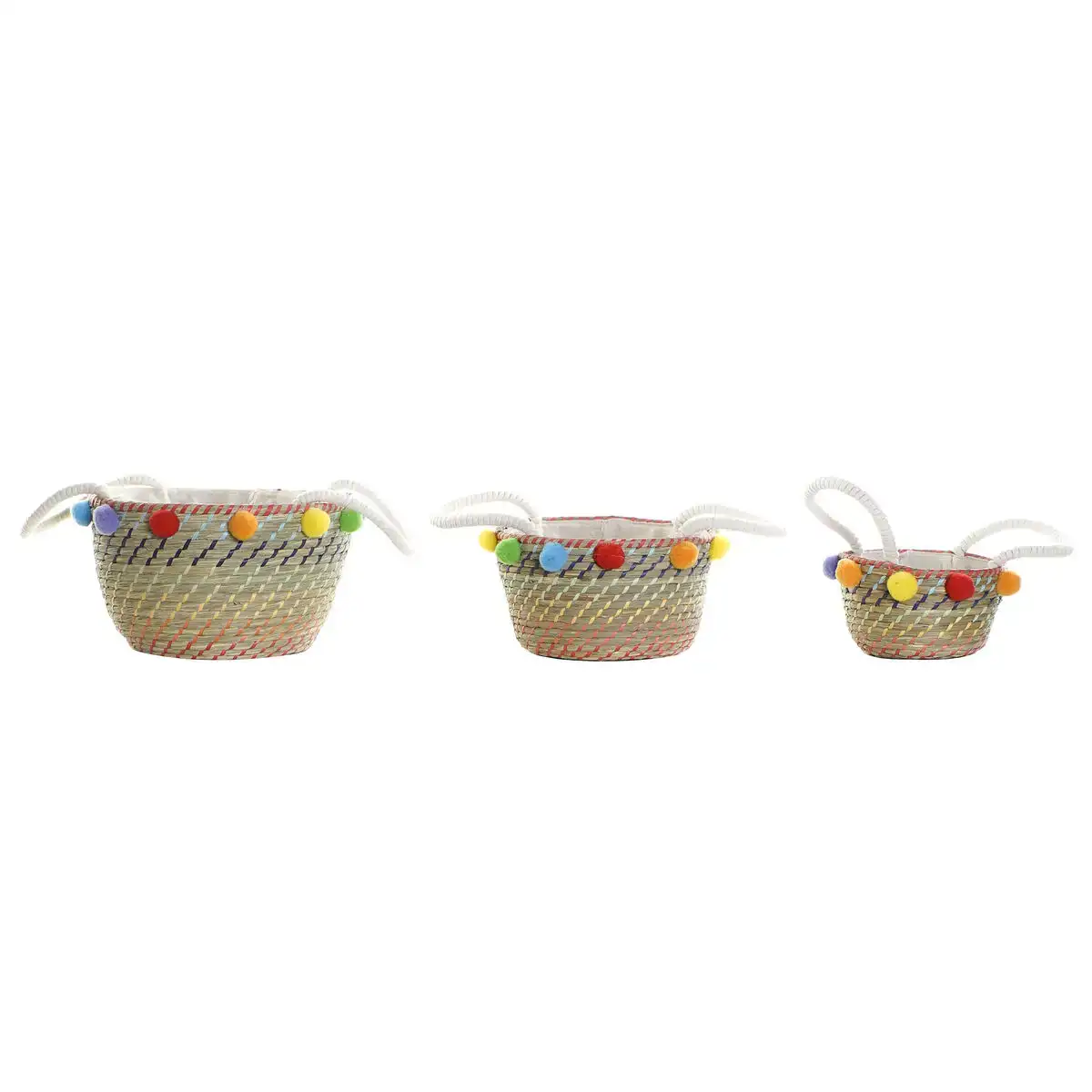 Ensemble de paniers dkd home decor polyester pompons 57 x 45 x 42 5 cm_2493. DIAYTAR COTE D'IVOIRE - Votre Passage vers l'Éclat et la Beauté. Explorez notre boutique en ligne et trouvez des produits qui subliment votre apparence et votre espace.