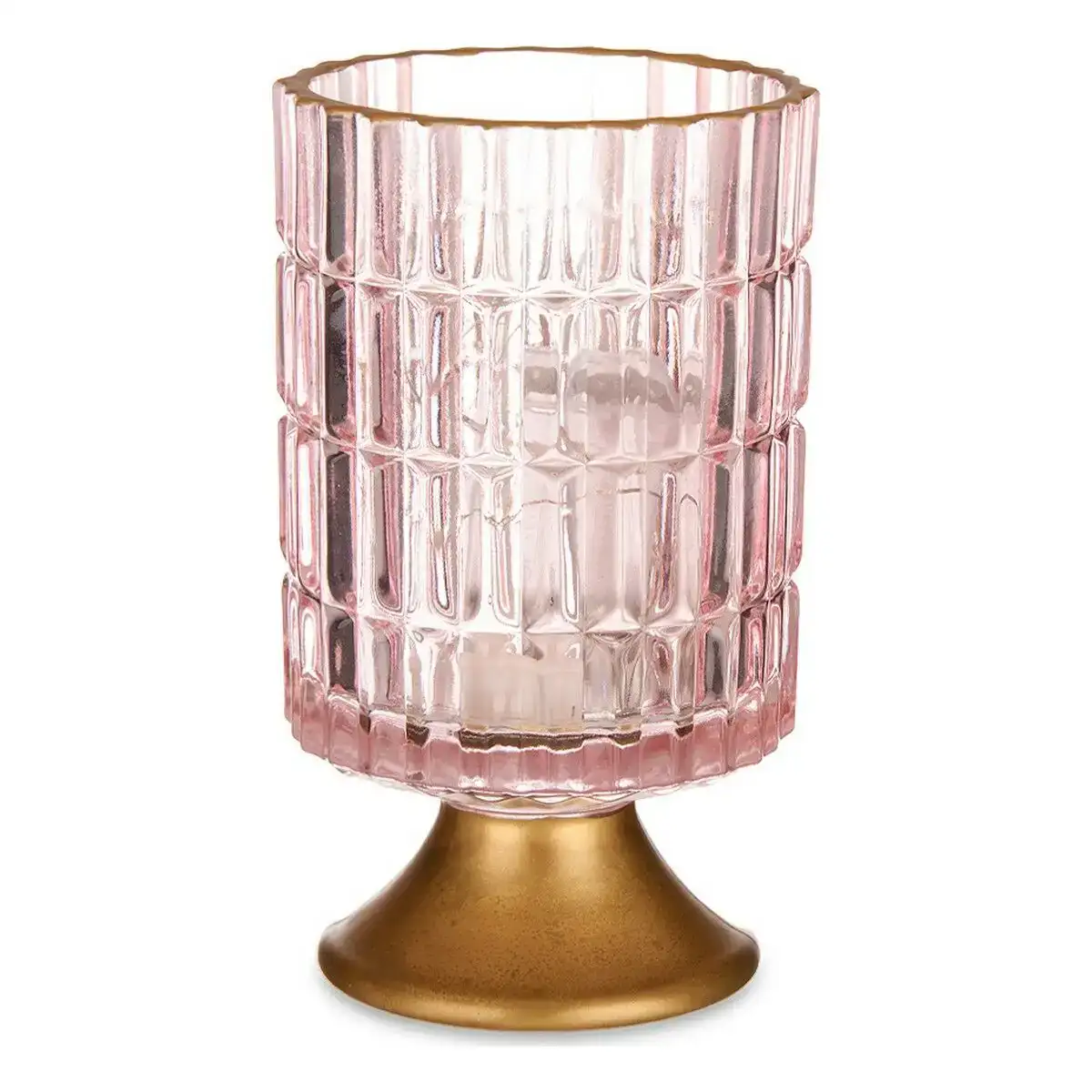 Lanterne led rayures rose dore verre 10 7 x 18 x 10 7 cm_3423. DIAYTAR COTE D'IVOIRE - Où l'Élégance se Mêle à l'Authenticité. Naviguez à travers notre boutique en ligne et choisissez des produits qui incarnent le style et la tradition du Côte d'Ivoire.