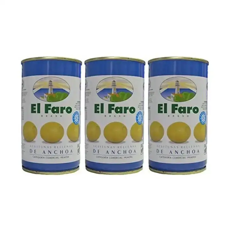 Olives el faro farcies aux anchois 3 x 50 g_5290. DIAYTAR COTE D'IVOIRE - Où la Qualité est Notre Engagement. Explorez notre boutique en ligne pour découvrir des produits conçus pour vous apporter satisfaction et plaisir.