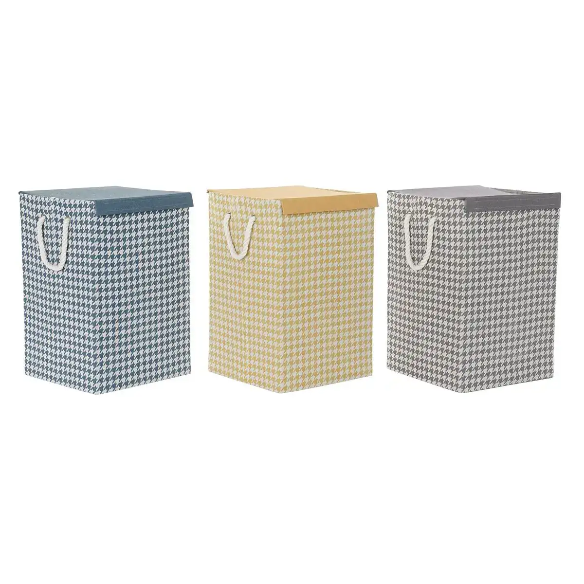 Panier a linge dkd home decor pied de poule 36 x 36 x 55 cm gris bleu jaune 3 unite s_1512. DIAYTAR COTE D'IVOIRE - Là où Chaque Produit Est une Trouvaille. Parcourez notre catalogue diversifié et découvrez des articles qui enrichiront votre quotidien, du pratique à l'insolite.