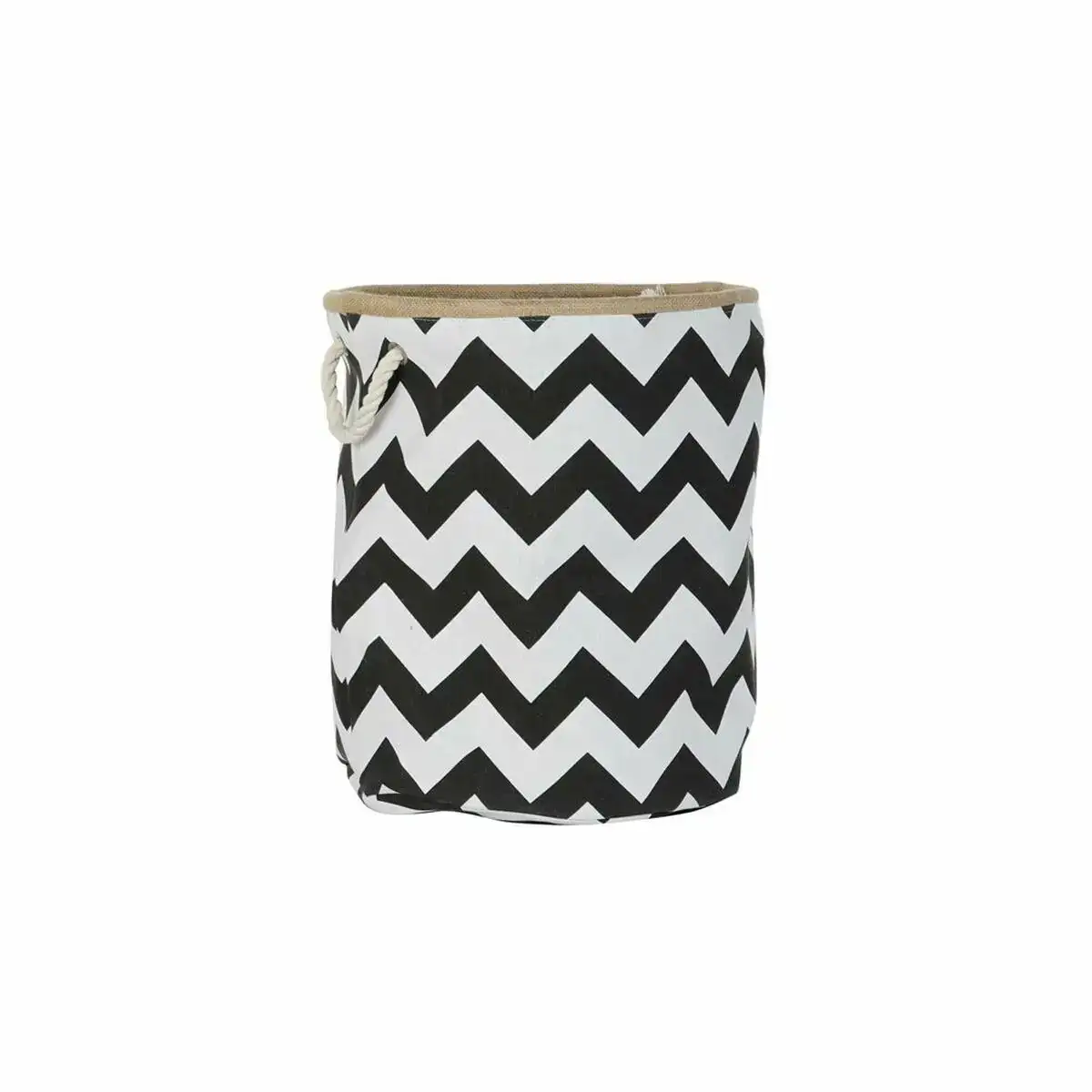 Panier dkd home decor 8424001855759 38 x 38 x 45 cm noir polyester zigzag blanc moderne jute_5436. DIAYTAR COTE D'IVOIRE - Votre Portail vers l'Extraordinaire. Parcourez nos collections et découvrez des produits qui vous emmènent au-delà de l'ordinaire, créant une expérience de shopping mémorable.
