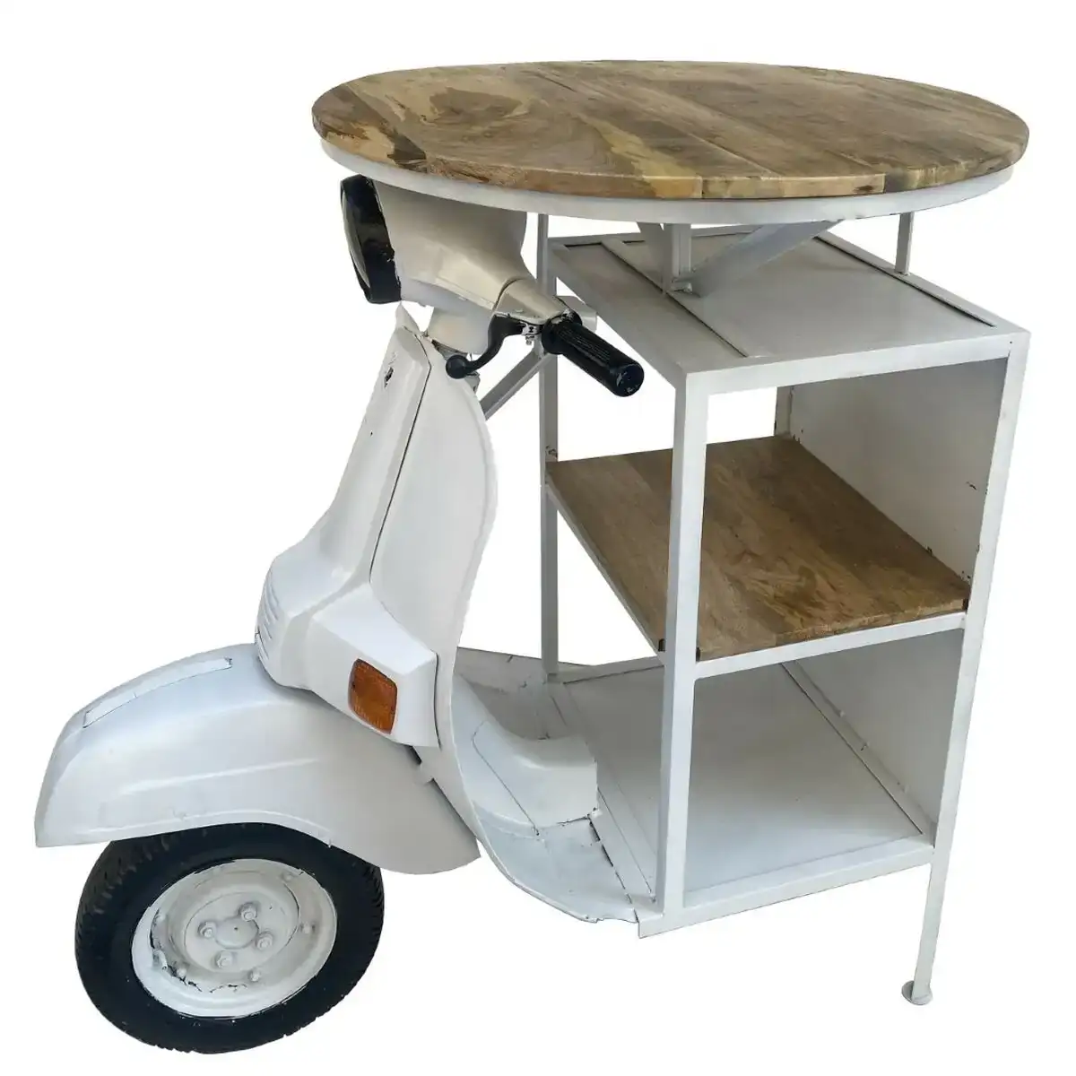 Porte bouteilles dkd home decor motorbike marron blanc fer bois de manguier 116 x 72 x 110 cm_1772. DIAYTAR COTE D'IVOIRE - Votre Marché Virtuel au Côte d'Ivoire. Parcourez notre boutique en ligne pour trouver des trésors cachés, des articles indispensables du quotidien aux joyaux artistiques.