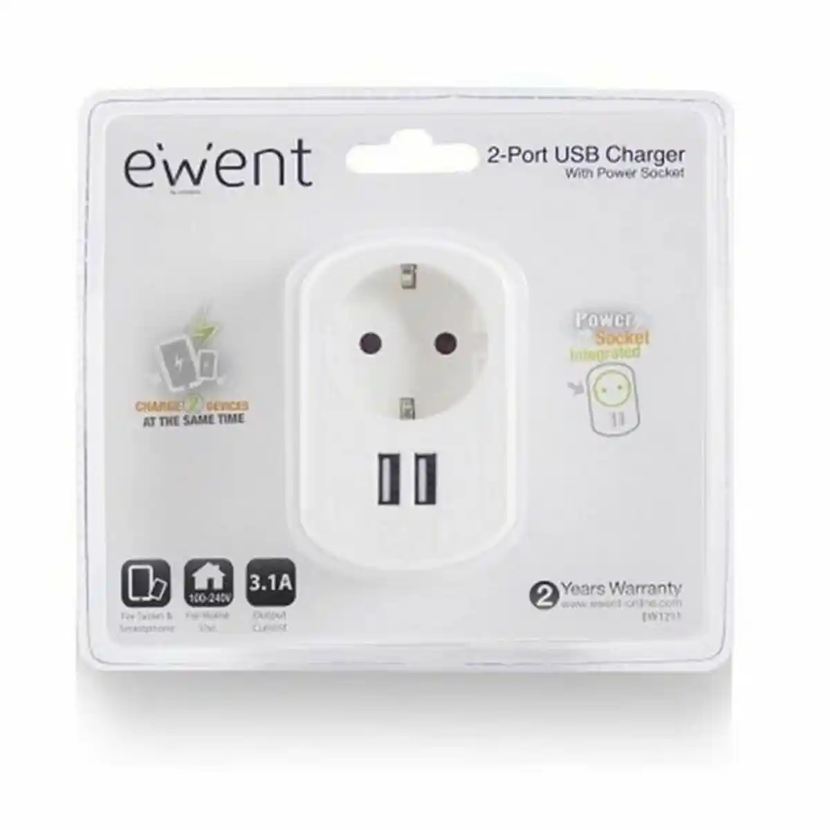 Prise murale avec 2 ports USB Ewent EW1211 3,1 A. SUPERDISCOUNT FRANCE