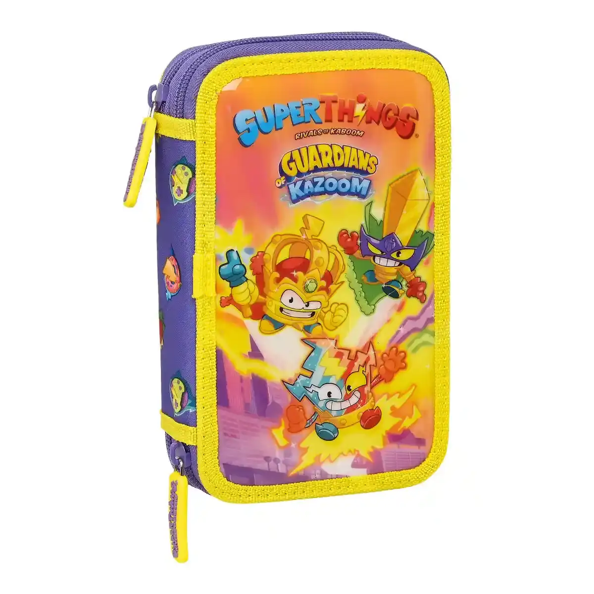Trousse Double SuperThings Les Gardiens de Kazoom Violet Jaune (28 pcs). SUPERDISCOUNT FRANCE