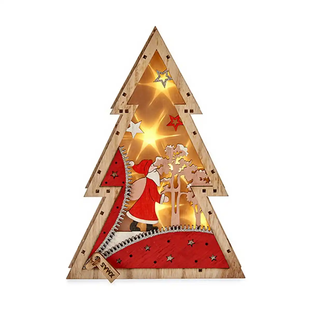 Sapin de noel pere noel lumineux naturel rouge bois blanc 5 x 28 x 20 cm _7882. DIAYTAR COTE D'IVOIRE - Là où le Chic Rencontre la Tradition. Naviguez à travers notre catalogue et choisissez des produits qui équilibrent l'élégance intemporelle et l'innovation moderne.