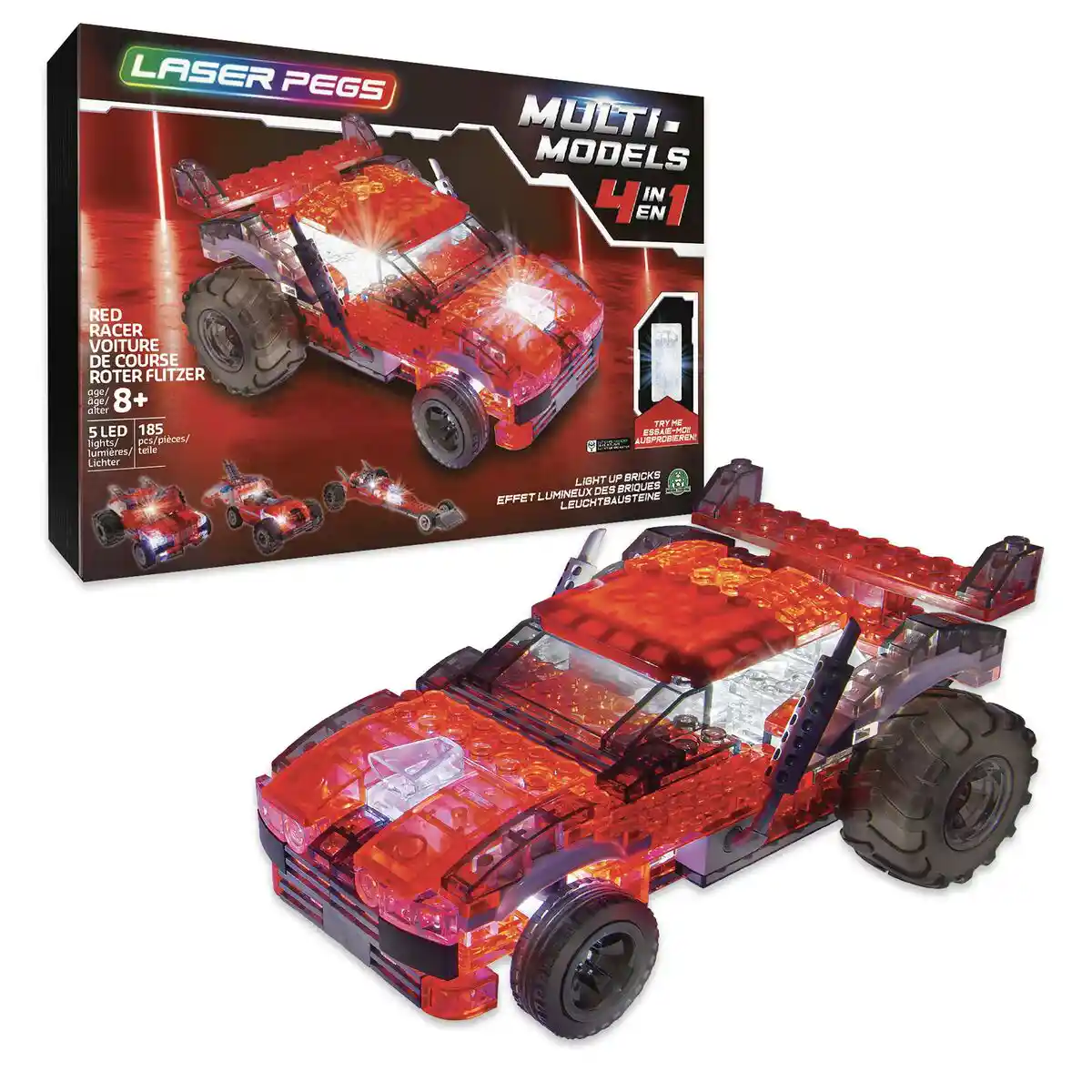 Véhicules de Construction Laser Pegs Véhicule Rouge - 4 en 1 + 8 Ans Lumière LED 185 Pièces. SUPERDISCOUNT FRANCE
