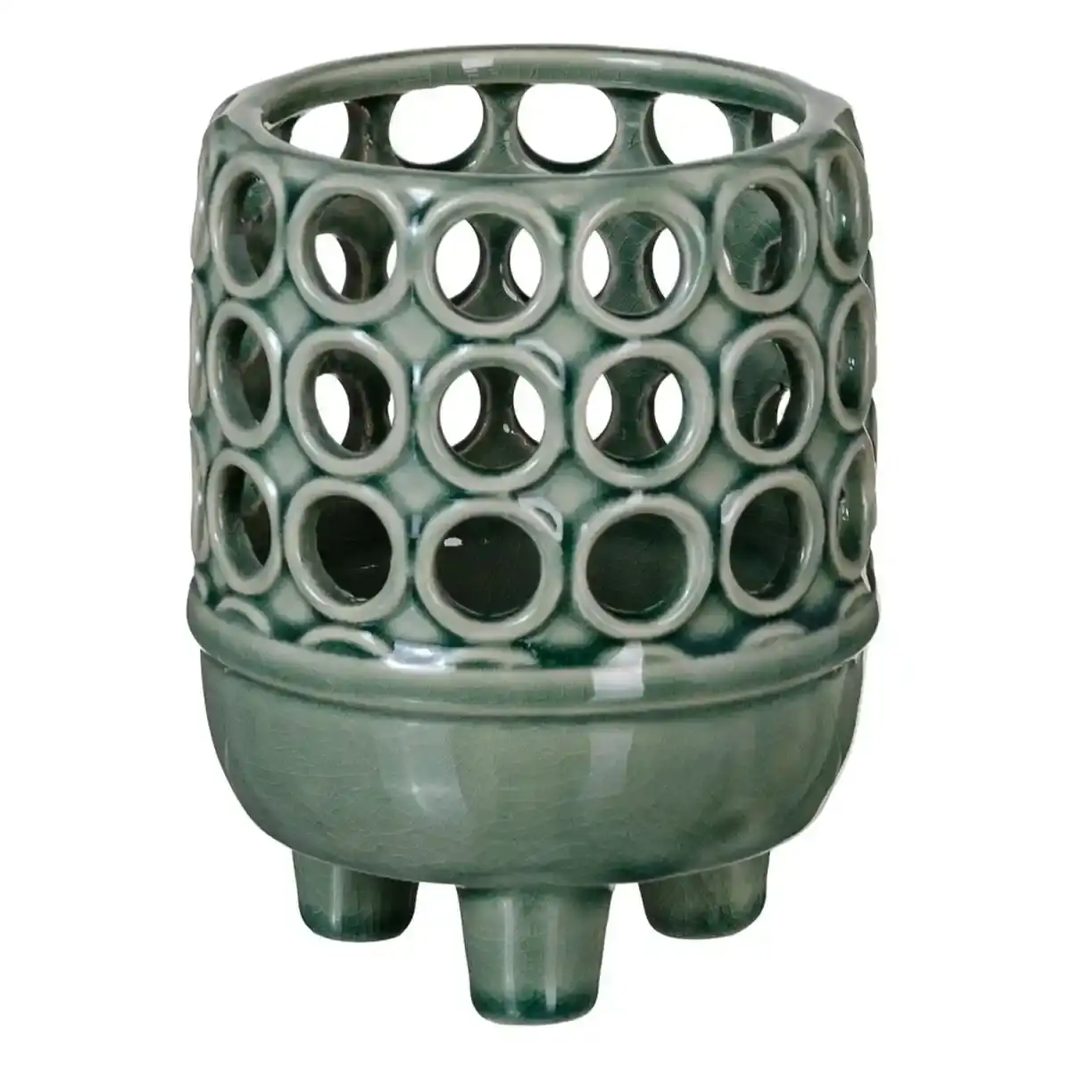 Vase 12 5 x 12 5 x 15 5 cm ceramique vert_7555. DIAYTAR COTE D'IVOIRE - Votre Escapade Shopping Virtuelle. Explorez notre boutique en ligne et dénichez des trésors qui évoquent la culture et le savoir-faire sénégalais, un clic à la fois.