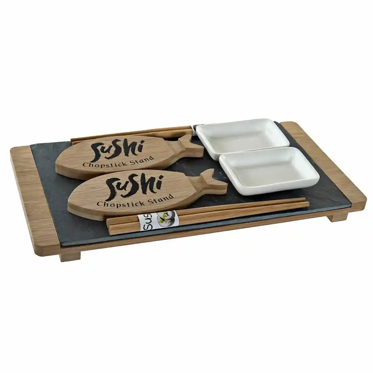 Sushi set dkd home decor ceramique naturel noir tableau oriental 30_8006. DIAYTAR COTE D'IVOIRE - Là où Chaque Achat a du Sens. Explorez notre gamme et choisissez des produits qui racontent une histoire, votre histoire.