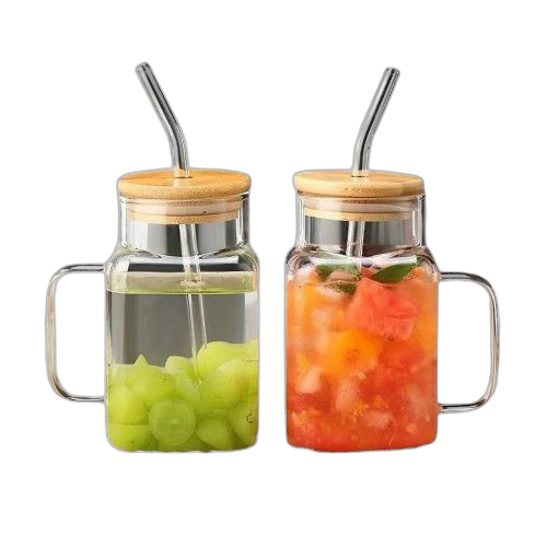01 tasse avec paille en verre 1 pcs