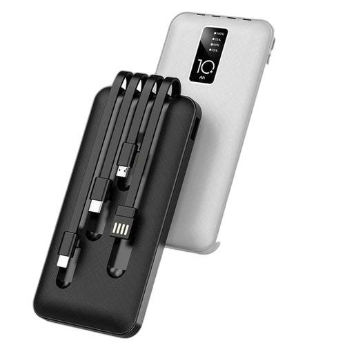 10000mah power banks 4 câbles très mince de charge intégrés noir