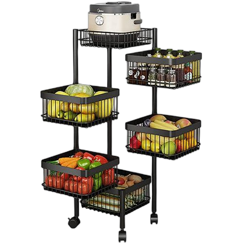 5 niveaux support à légumes rotatif de cuisine, support de rangement de cuisine sur roulettes, étagère de rangement domestique pour cuisine salon toilette,