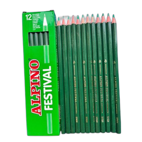 Alpino lot de 12 crayons de couleur en bois lisse noir