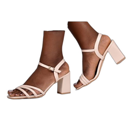Amioma sandales a talons carré en cuir beige avec 3 brides 190