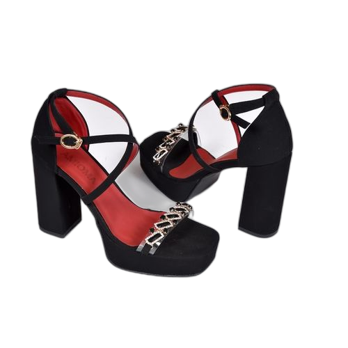 Amioma sandales a talons haut a brides incrustées de strass en dain noir 717
