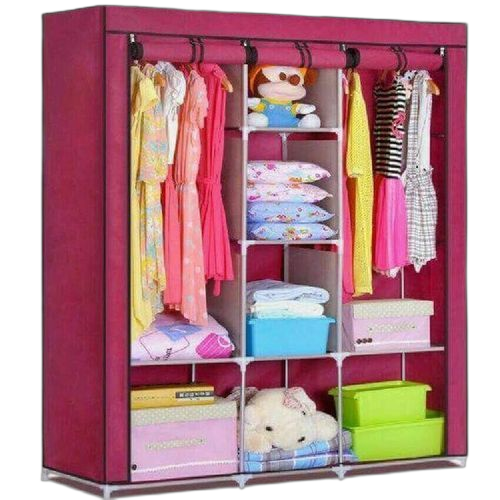 Armoire en tissu 3 battants rouge bordeaux 130*45*175