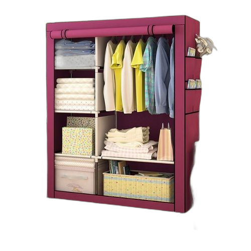 Armoire en tissu grande capacité, armoire penderie amovible rose rouge