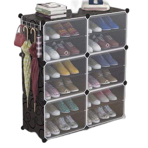 Armoire etagère à chaussures modulable diy 6 cubes en 2 avec porte sac